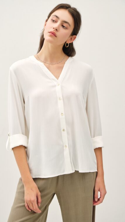 Blusa botones manga larga Marfil LT11131