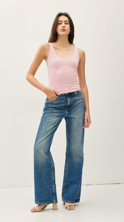 Blusa tirante ancho rayas Crema Rojo LT11104