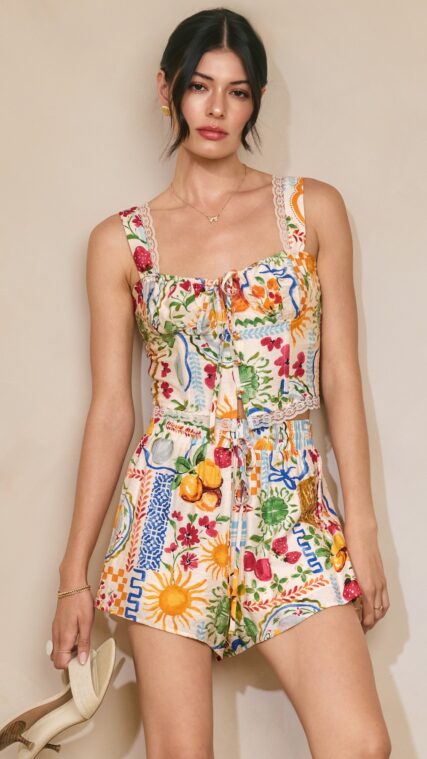 Conjunto blusa y pantalon corto frutas multicolor LD3981