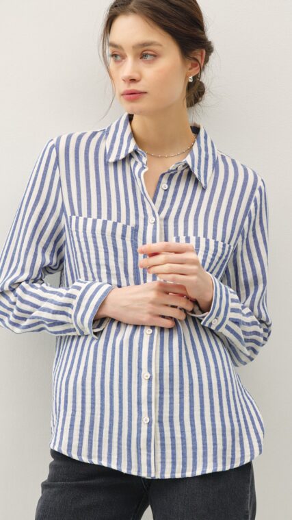 Blusa manga larga rayas Blanco Azul LT11143