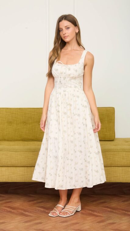 Vestido maxi flores Beige Verde LD3990