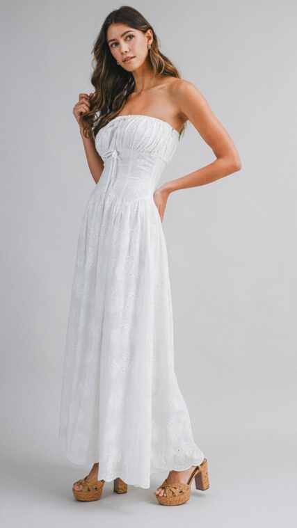 Vestido maxi strapless librete Blanco LD3978