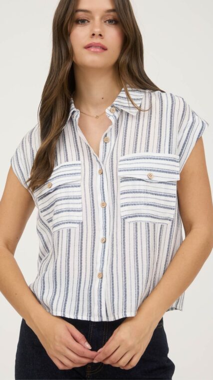 Blusa botones rayas Blanco Azul LT11191
