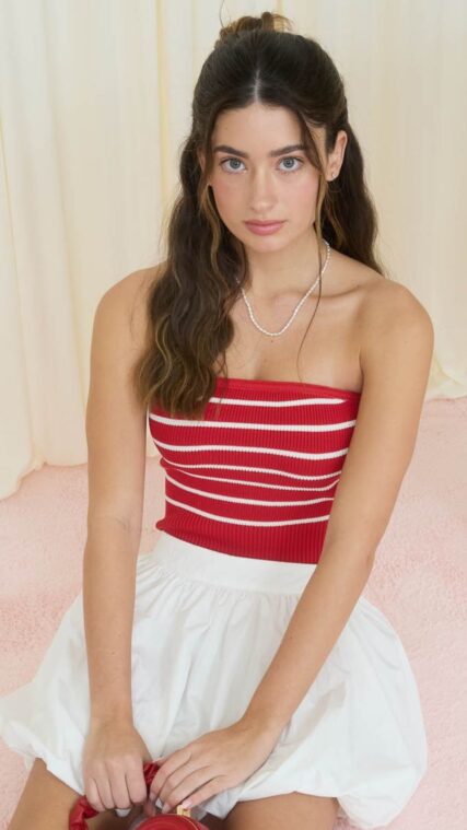 Blusa corta strapless rayas Rojo LT11164