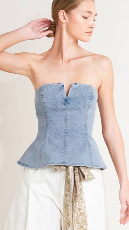 Blusa strapless peplum mezclilla Azul Claro LT11208