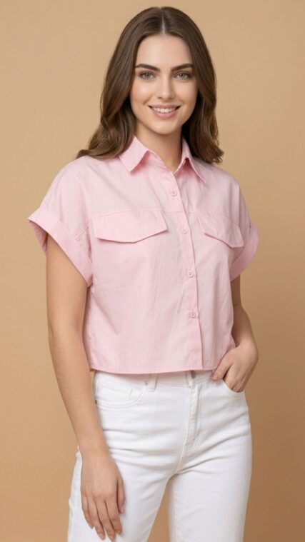 Blusa manga corta botones Rosa LT11247