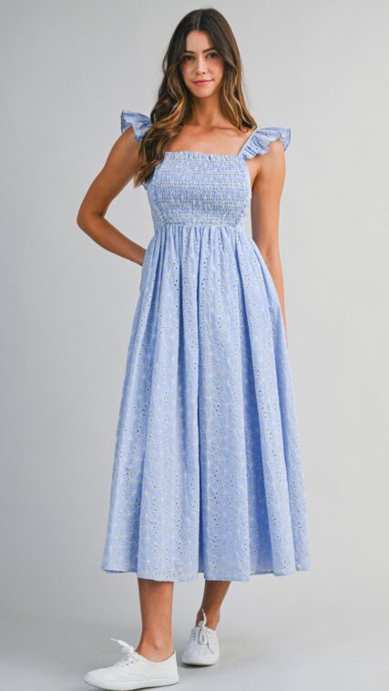 Vestido maxi librete vuelos en tirante Celeste LD4021