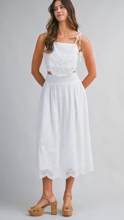 Conjunto blusa corta y falda maxi librete Blanco LD4030