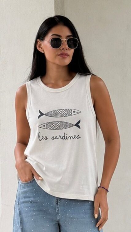 Blusa sin manga sardinas Blanco LT11217