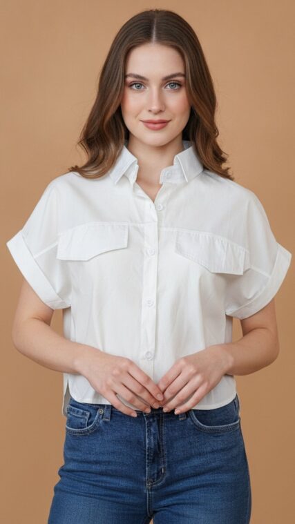 Blusa manga corta botones Blanco LT11250