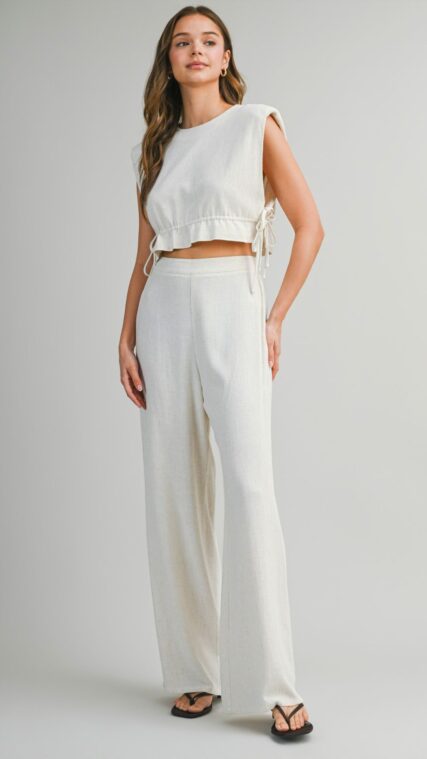 Conjunto blusa y pantalon largo Beige LD4033