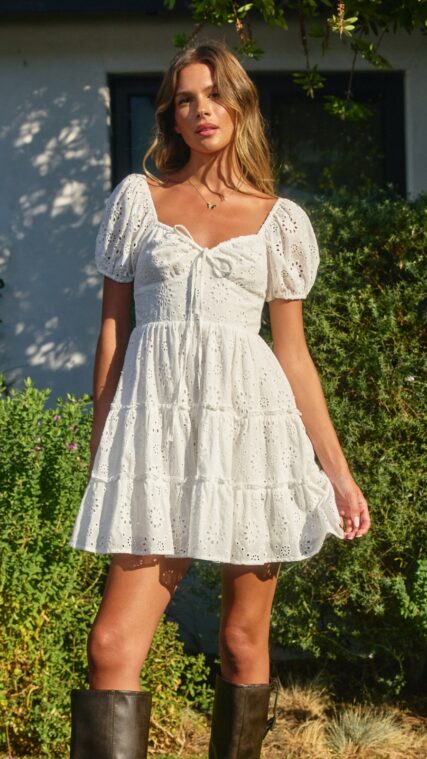 Vestido corto librete manga corta Blanco LD4054