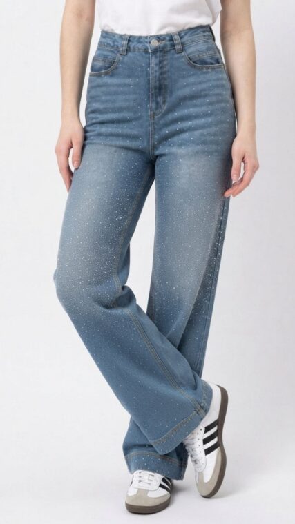 Pantalon largo mezclilla pedreria Azul Oscuro LPL2131