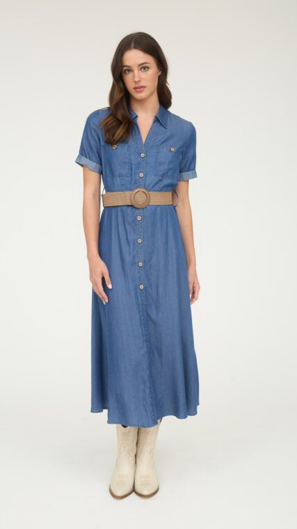 Vestido maxi manga corta botones Azul Oscuro LD4065