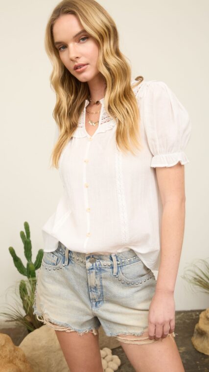 Blusa manga corta botones Blanco LT11335