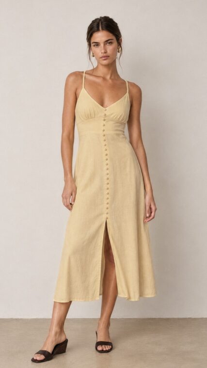 Vestido maxi tirante botones Amarillo Mantequilla LD4119