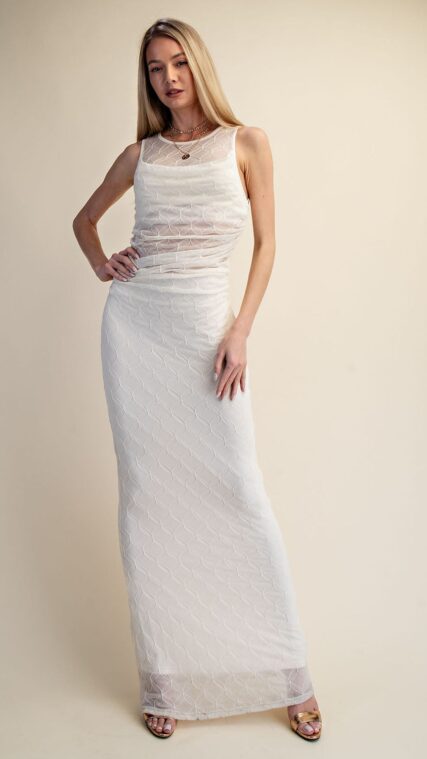 Vestido maxi encaje transucido Crema LD4098