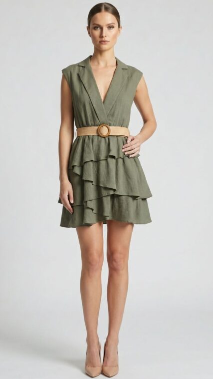 Vestido corto vuelos fajita Verde Oliva LD4089