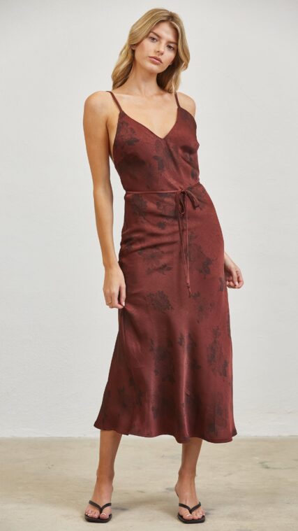 Vestido midi tirante flores Rojo Vino Oscuro LD4101