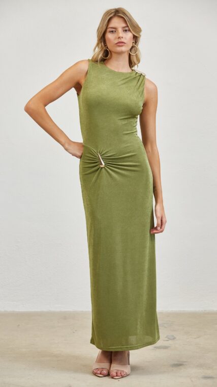 Vestido maxi metalico Verde Aguacate LD4104