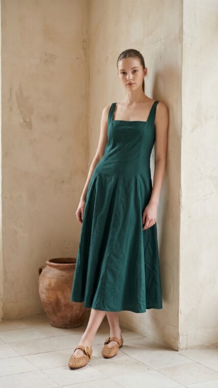 Vestido midi tirante ancho Verde Esmeralda LD4116